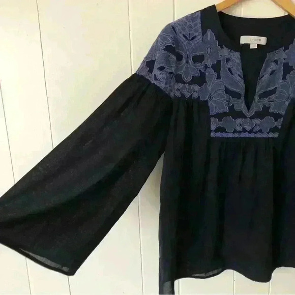 LOFT Lightweight Embroidered Cotton Top Blouse Size XS - Picture 3 of 8
